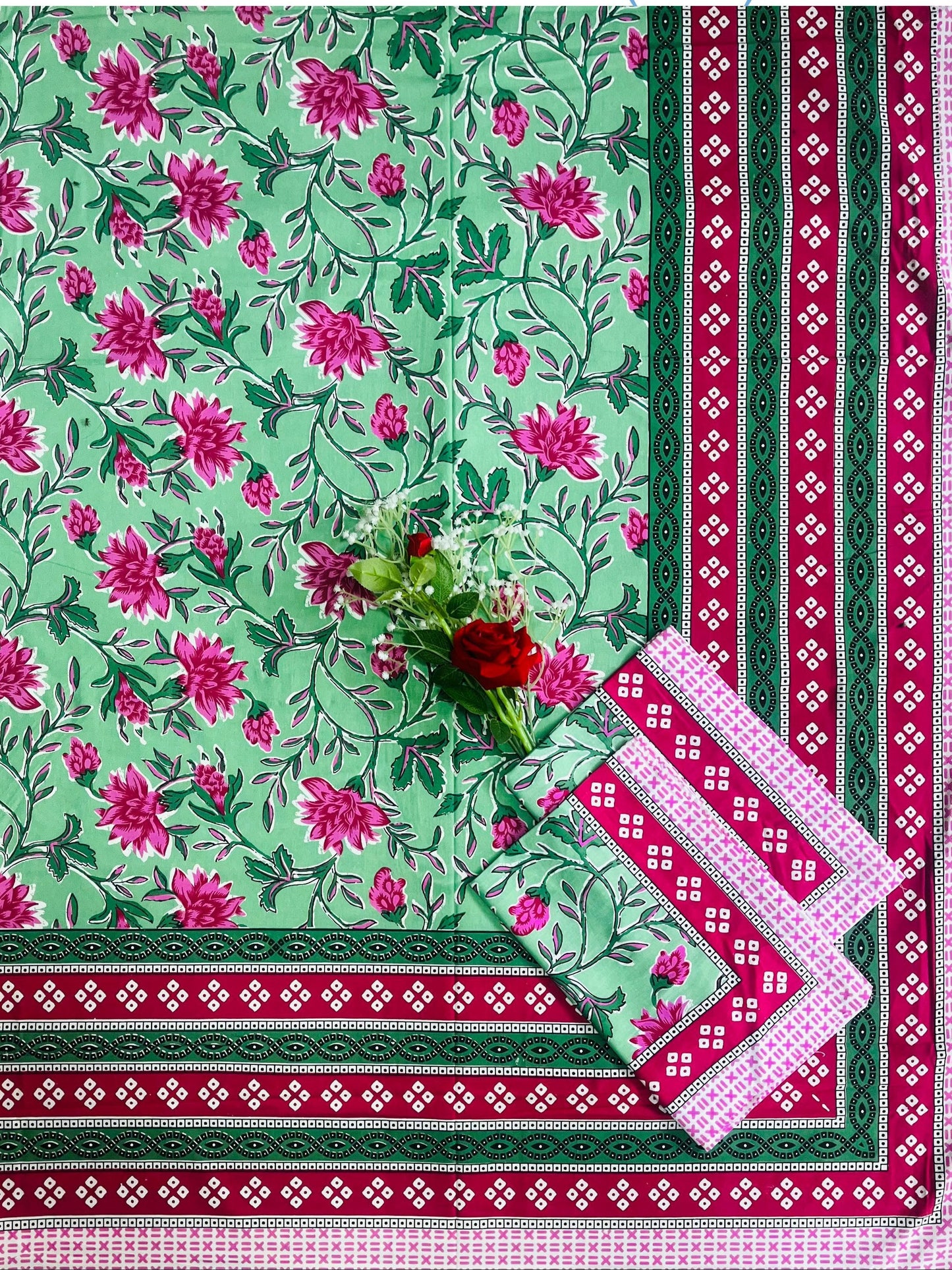 Alexa King Size Green Printed Bed Sheets with Pillow Covers