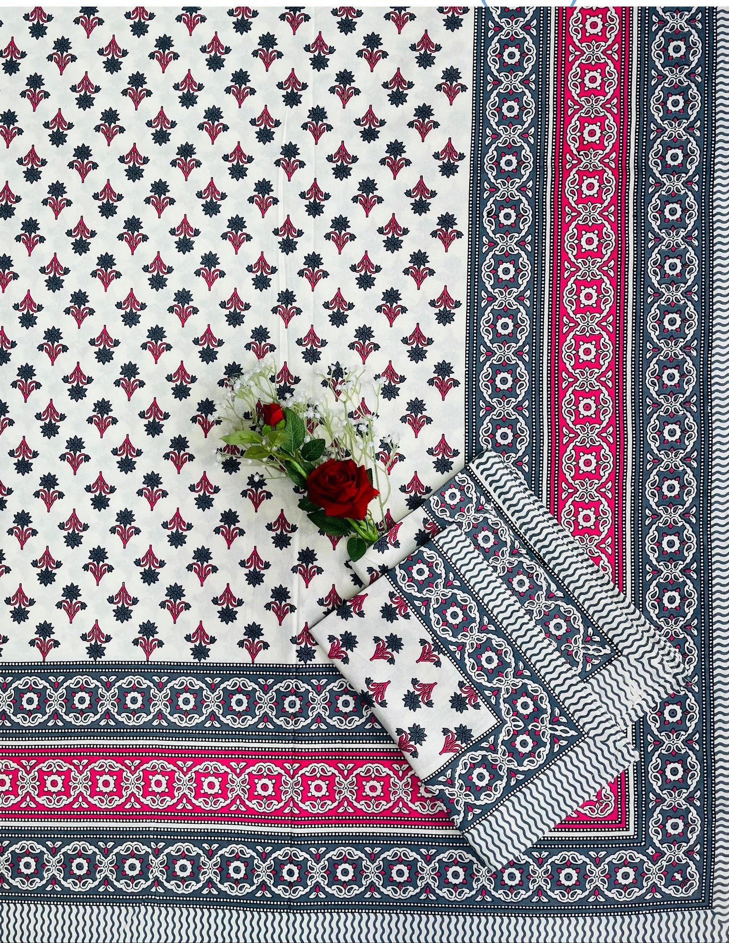 Alexa King Size Pink Grey Printed Bed Sheets with Pillow Covers