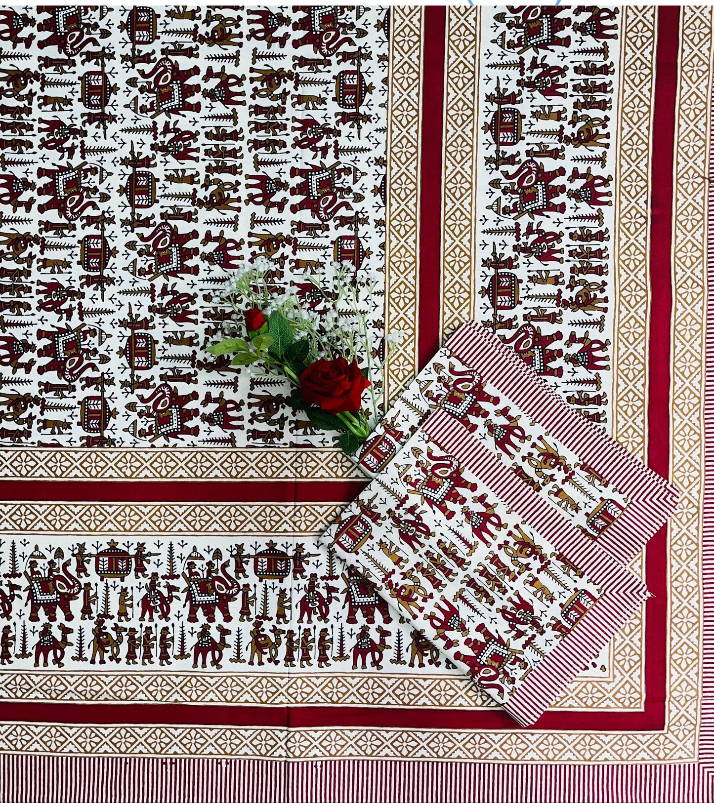 Alexa King Size Maroon Red Printed Bed Sheets with Pillow Covers