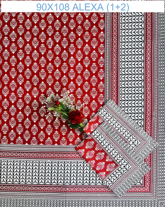 Alexa King Size Red Floral Beds Sheets with Pillow Covers