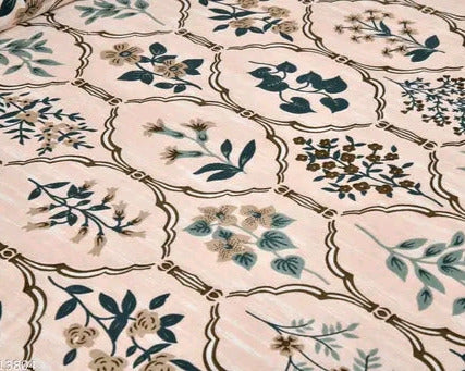 Close-up of floral patterned fabric with beige background