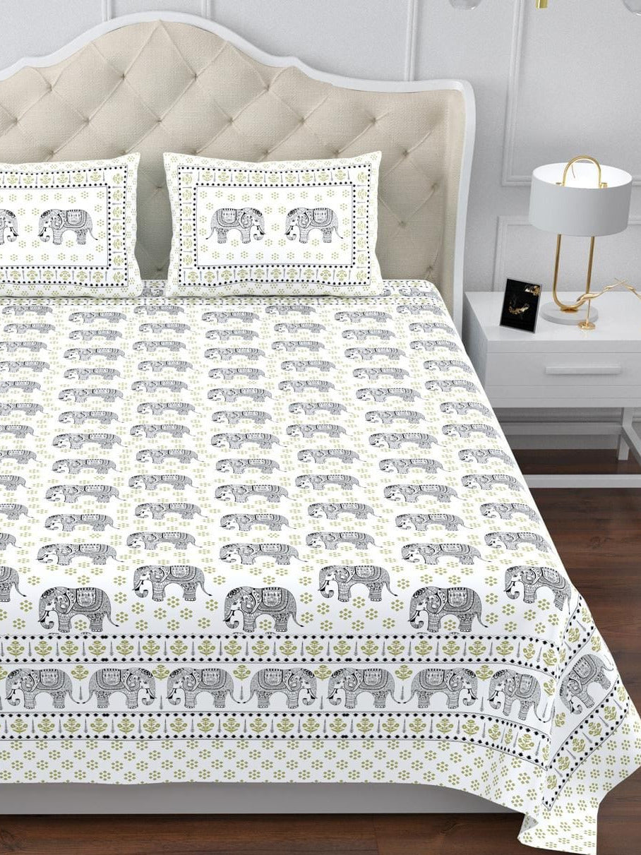 Sindoor King Size Cotton White Grey Animal Printed Premium Bed Sheet
