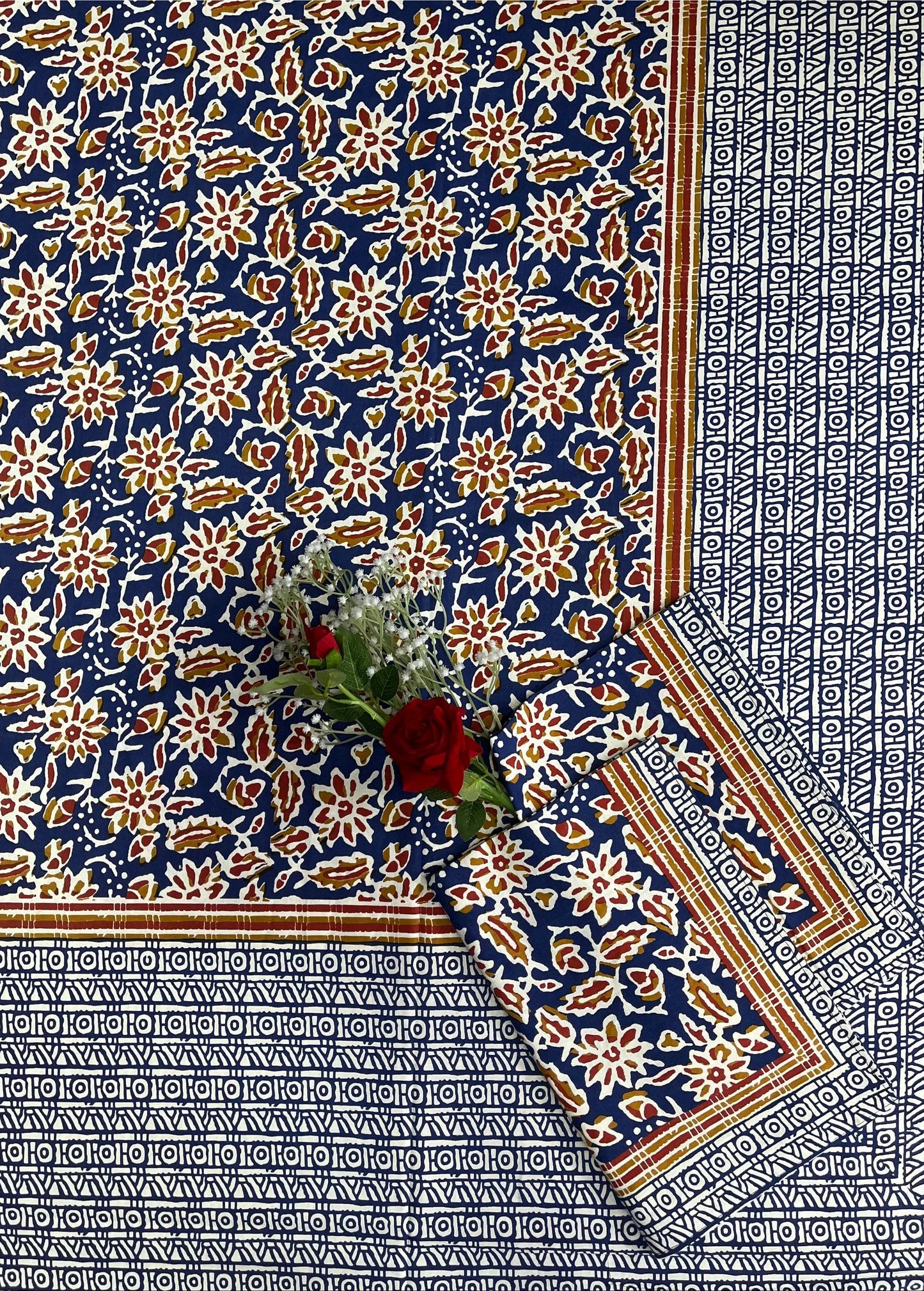 Alexa King Size Blue Printed Bed Sheets with Pillow Covers