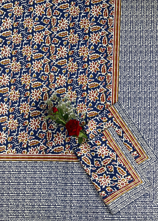 Alexa King Size Blue Printed Bed Sheets with Pillow Covers