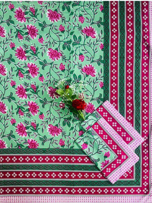 Alexa King Size Green Printed Bed Sheets with Pillow Covers