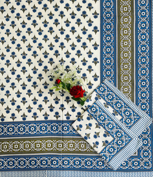 Alexa King Size Yellow Dark Blue Printed Bed Sheets with Pillow Covers