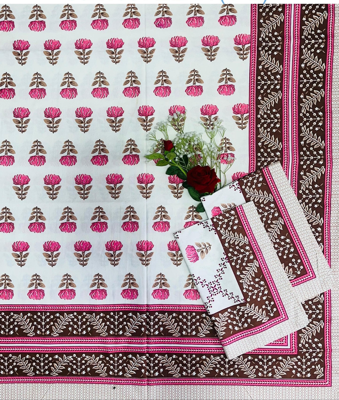 Alexa King Size Pink White Floral Bed Sheets with Pillow Covers