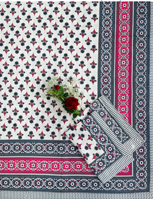 Alexa King Size Pink Grey Printed Bed Sheets with Pillow Covers