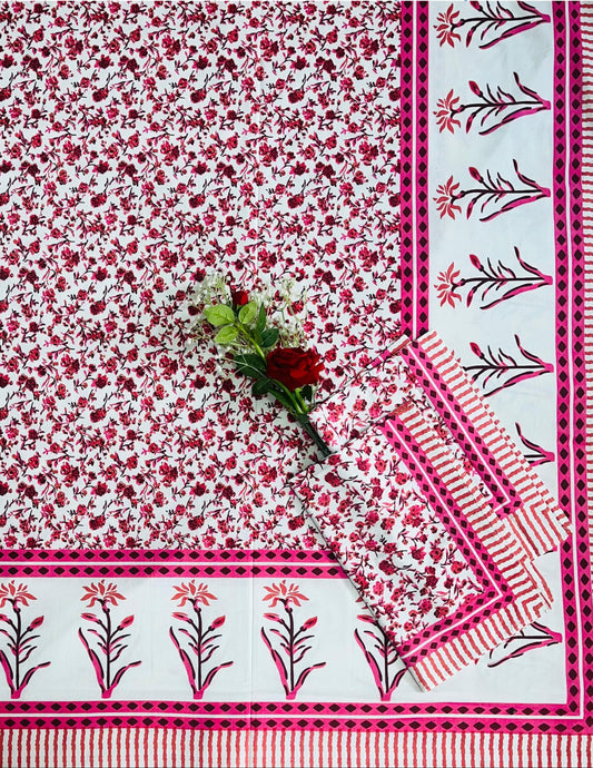 Alexa King Size Pink white Printed Bed Sheets with Pillow Covers