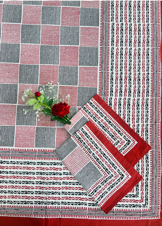 Alexa King Size Red Black Printed Bed Sheets with Pillow Covers