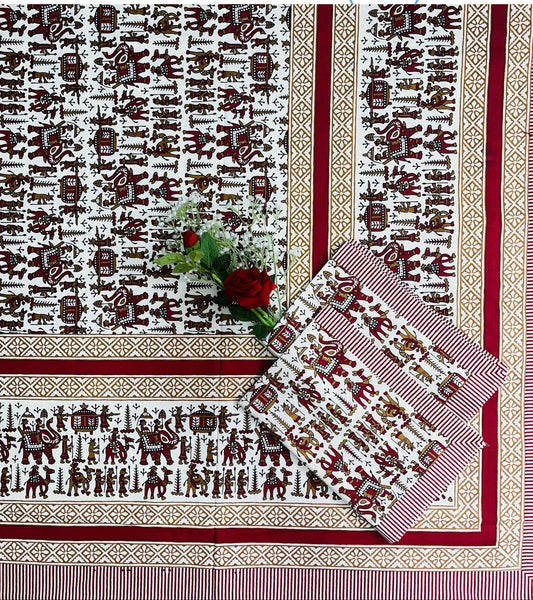 Alexa King Size Maroon Red Printed Bed Sheets with Pillow Covers