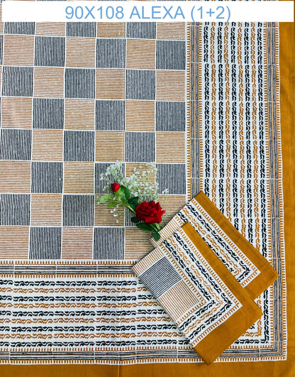 Alexa King Size Dark Yellow black Printed Bed Sheets with Pillow Covers