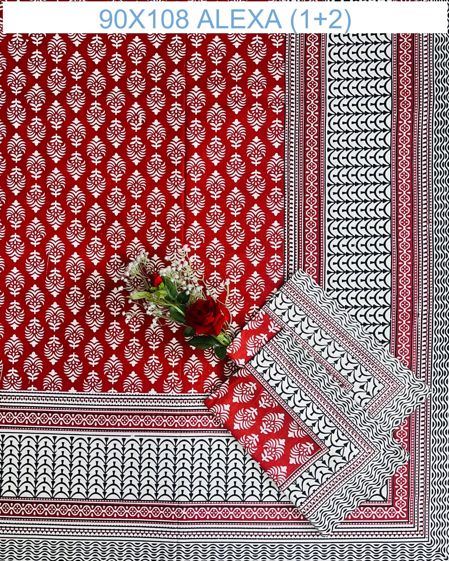 Alexa King Size Red Floral Beds Sheets with Pillow Covers