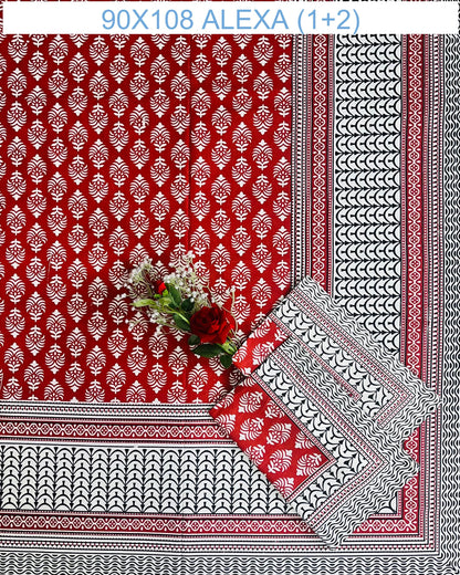 Alexa King Size Red Floral Beds Sheets with Pillow Covers