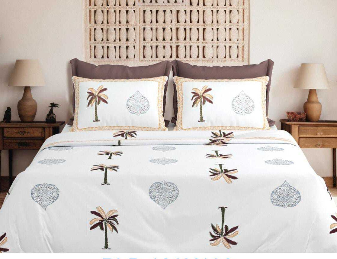 Block Buster Jumbo Size Cotton White Brown Printed Premium Bed Sheet