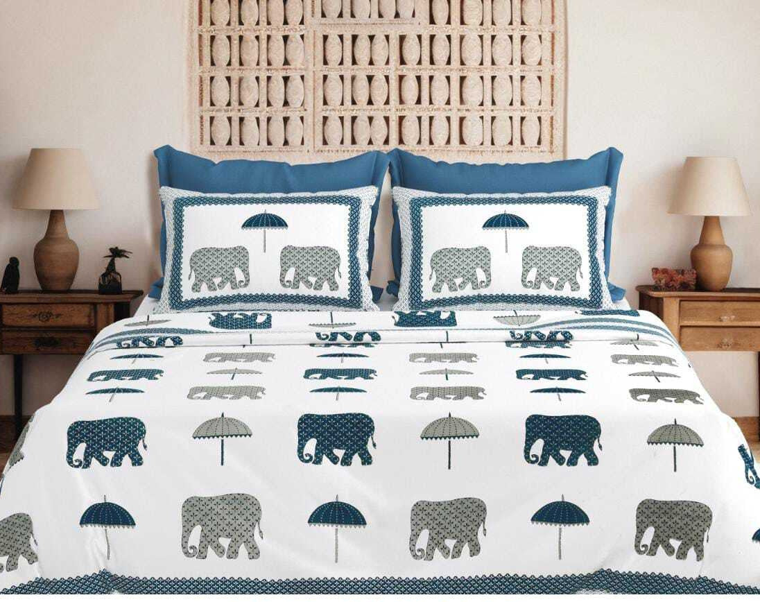 Block Buster Jumbo Size Cotton White Grey Animal Printed Premium Bed Sheet