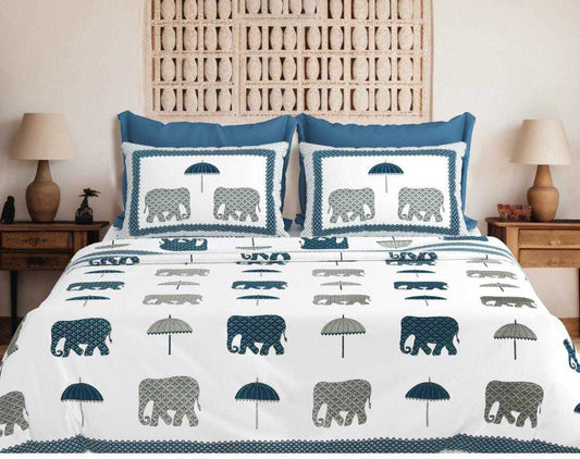 Block Buster Jumbo Size Cotton White Grey Animal Printed Premium Bed Sheet