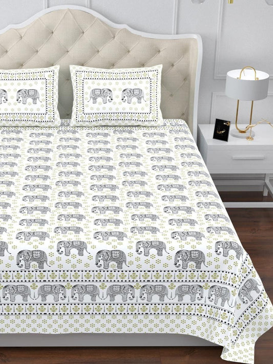 Sindoor King Size Cotton White Grey Animal Printed Premium Bed Sheet